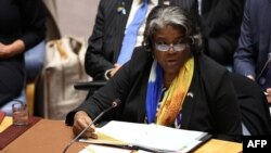  Linda Thomas-Greenfield akizungumza wakati wa mkutano wa baraza kuu la usalama huko New York Februari 23, 2024. Picha na Charly TRIBALLEAU / AFP
