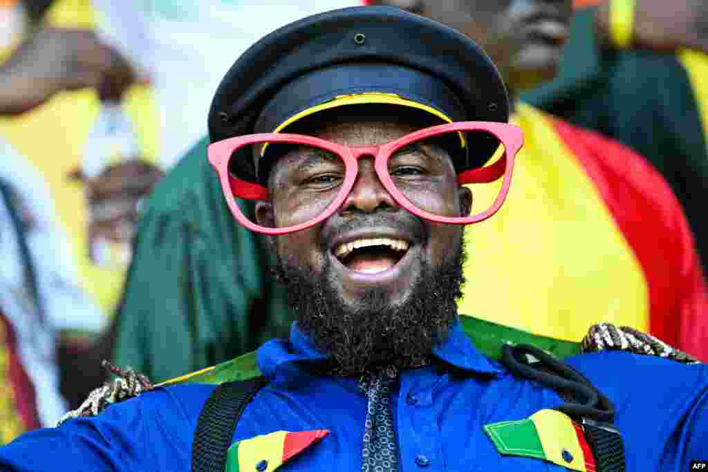 Un supporter malien réagit pendant le match de football du groupe E de la Coupe d'Afrique des Nations (CAN) 2024 entre la Namibie et le Mali au Stade Laurent Pokou à San Pedro le 24 janvier 2024.