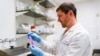 Research scientist Kevin Potts checks on trypsin, a proteolytic enzyme, to dissociate ovarian cancer cells being grown on a plastic plate at UW Medicine's Cancer Vaccine Institute May 25, 2023.