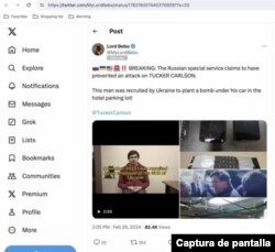 Captura de pantalla de la cuenta de X Lord Bebo donde se replicó el mismo video de la supuesta confesión de complot para asesinar a Tucker Carlson