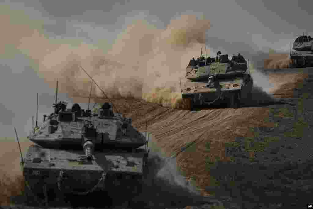 G'azo chegarasi tomon ketayotgan Isroil tanklari