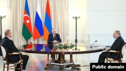 İlham Əliyev, Vladimir Putin və Nikol Paşinyan (Foto Azərbaycan Prezidentinin rəsmi saytınındır)