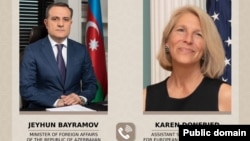 Ceyhun Bayramov və Karen Donfrid (Rəsmi kollaj, mənbə Xarici İşlər Nazirliyi) 