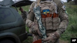 A volunteer soldier at training outside Kyiv, Ukraine, Aug. 27, 2022. Pro-Kyiv volunteers are loyal to Dzhokhar Dudayev, the late Chechen leader behind Chechnya's push for independence.