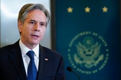 Secretary of State Antony Blinken speaks at the State Department in Washington, Feb. 1, 2022.