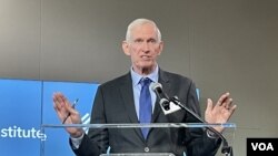 美國在台協會主席莫健在全球枱灣研究中心的年會上講話。(2022年10月5日)