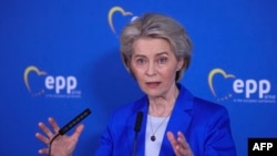 Урсула фон дер Ляйен выступает на пресс-конференции в Брюсселе. 21 февраля 2024 г.