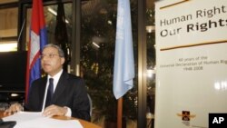 Surya Subedi, U.N. special rapporteur for human rights in Cambodia, speaks during a press conference in Phnom Penh, file photo. 