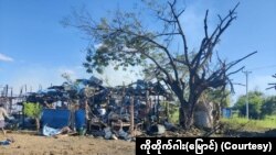 မြောင်မြို့နယ် မကျည်းဘုတ်​ကျေးရွာ လေကြောင်းတိုက်ခိုက်ခံရအပြီးတွေ့ရစဉ် (နိုဝင်ဘာ ၁၂၊ ၂၀၂၄)
