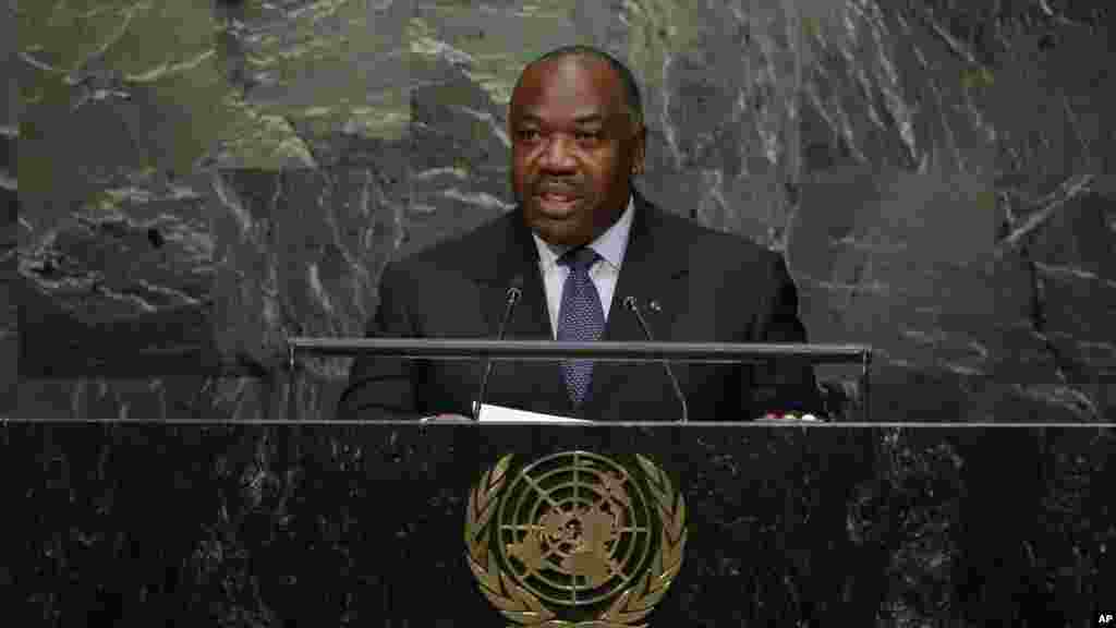 Ali Bongo Ondimba, le chef de l'Etat du Gabon, prononce un discours lors de la 70e session de l'Assemblée générale de l'ONU, au siège des Nations unies, 28 septembre 2015.