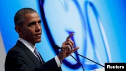 Presiden AS Barack Obama dalam konferensi pers di akhir KTT G-20 di Antalya, Turki (16/11). (Reuters/Jonathan Ernst)