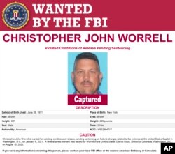 Christopher Worrell disappeared days before he was supposed to be sentenced for his role in the U.S. Capitol riot. He was rearrested and was sentenced on Jan. 4, 2024, to 10 years in prison. (FBI via AP)