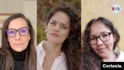 La venezolana Keila Vall de la Ville (izq.), la colombiana Cristina Bendek y la mexicana Ave Barrera (der.) hablaron a la VOA sobre sus procesos creativos, que comentarán en la Feria del Libro de Miami, 2022. [Fotos: Pungui Muller, y Cortesía de Ave Barrera y Cristina Bendek].