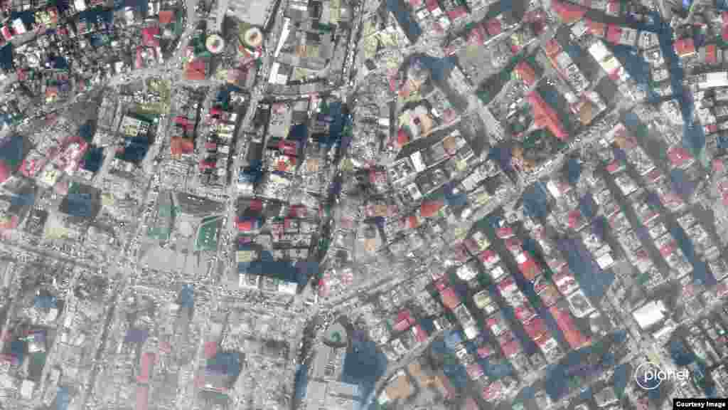 A satellite images of Kahramanmaras, Turkey, taken April 4, 2021, (left) and Feb 7, 2023, (right). Use the slider to see the city before and after the deadly Feb. 5 earthquake. (Planet Labs PBC)