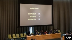 Los países votan sobre la eliminación de Irán de la Comisión de la Condición Jurídica y Social de la Mujer en la sede de la ONU en Nueva York, el 14 de diciembre de 2022.