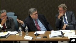 In this image from video released by the House Select Committee, former Attorney General William Barr gives a video deposition.