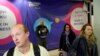 Vladimir, a passenger from the Moscow-Belgrade flight operated by Air Serbia, speaks to the media at the airport in Belgrade, Serbia, Sept. 21, 2022.