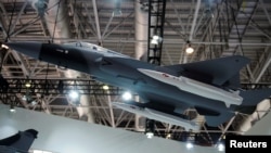 中國珠海航空展上展示的HD-1超音速導彈。 （2021年9月29日）