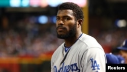 El entonces jardinero de los Dodgers de Los Ángeles, Yasiel Puig, en un partido contra los Diamondbacks de Arizona, el 25 de septiembre de 2018.