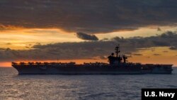 美國海軍艦隻卡爾文森號二月時進入南中國海資料照。