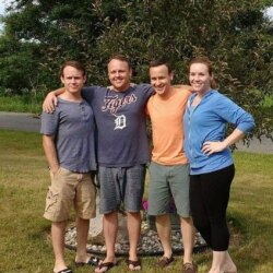 This August 2017 shows Jordan McGlashen, left, and his siblings, Brandon, Collin, and Kaitlin, in Battle Creek, Michigan. Jordan died of a drug overdose in his Ypsilanti, Michigan, apartment in 2020. (Courtesy Collin McGlashen via AP)