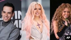 Combinación de fotografías del productor y compositor Édgar Barrera, Karol G, al centro, y Shakira, quienes tienen la mayor cantidad de nominaciones al Latin Grammy 2023. (Foto AP)