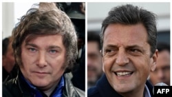 Combinación fotográfica de los candidatos a la presidencia de Argentina el 19 de noviembre de 2023. A la izquierda Javier Milei y a la derecha Sergio Massa.