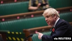 英国首相鲍里斯·约翰逊（Boris Johnson）2020年11月11日在英国下议院讲话。