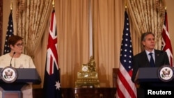 布林肯(右)會晤澳大利亞外交部長佩恩（Marise Payne）。