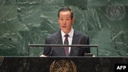 朝鲜驻联合国大使金星（Kim Song）周二（9月26日）在联合国大会上发言。（联合国图片）