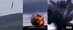 지난해 9월 4.5t짜리 고중량 탄두를 탑재한 KN-23 단거리 탄도미사일(SRBM) 화성포-11다-4.5가 수직 낙하 후 폭발하고 있다. (사진출처: 조선중앙통신)
