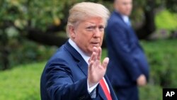 FILE - President Donald Trump departs the White House en route to Cleveland, in Washington, May 5, 2018.