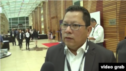 Miguel Mora, director del canal nicaragüense 100% Noticias, durante la apertura de la Asamblea General de la Sociedad Interamericana de Prensa. Octubre 19, 2018.