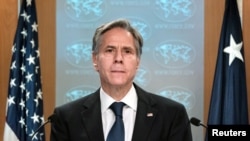 Menteri Luar Negeri AS Antony Blinken mengadakan briefing media tentang Afghanistan, di Departemen Luar Negeri, di Washington, AS, 25 Agustus 2021. (Foto: Alex Brandon via REUTERS)