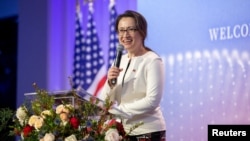 FILE PHOTO: Hsiao Bi-khim, Taiwan's top representative in U.S., speaks during an event with Taiwan's President Tsai Ing-wen and members of the Taiwanese community, in New York
