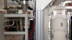FILE - This Feb. 27, 2018, photo shows a quantum computer, encased in a refrigerator that keeps the temperature close to zero degrees Kelvin in a lab at the IBM Thomas J. Watson Research Center in Yorktown Heights, N.Y.