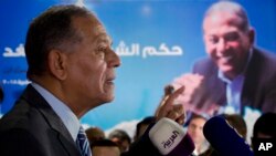 Mohammed Anwar Sadat, nephew of Egypt's late leader Anwar Sadat and the leader of Reform and Development Party speaks during a press conference at the party headquarters, in Cairo, Egypt, Monday, Jan. 15, 2018. 