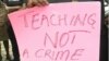 Messages carried by Cameroon teachers while protesting in Bamenda, Cameroon, May 24, 2019.