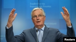 Michel Barnier, négociateur en chef de l'Union européenne pour Brexit, tient une conférence de presse à Bruxelles, Belgique, le 25 février 2020. (Reuters)