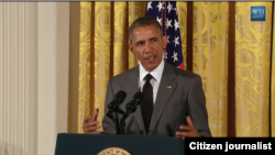 Presiden AS Barack Obama dalam acara dengan para peserta inisiatif Pemimpin Muda Asia Tenggara di Gedung Putih (1/6).