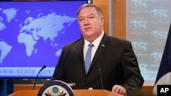 美國國務卿蓬佩奧（Mike Pompeo）4月17日在國務院召開記者會