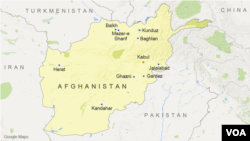 Peta Afghanistan yang menunjukkan kota-kota besar