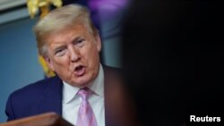 U.S. President Donald Trump answers a question during the daily coronavirus task force briefing at the White House in Washington, U.S., April 4, 2020. REUTERS/Joshua Roberts