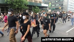 Protesters march near Union Square in New York City on June 2, 2020.