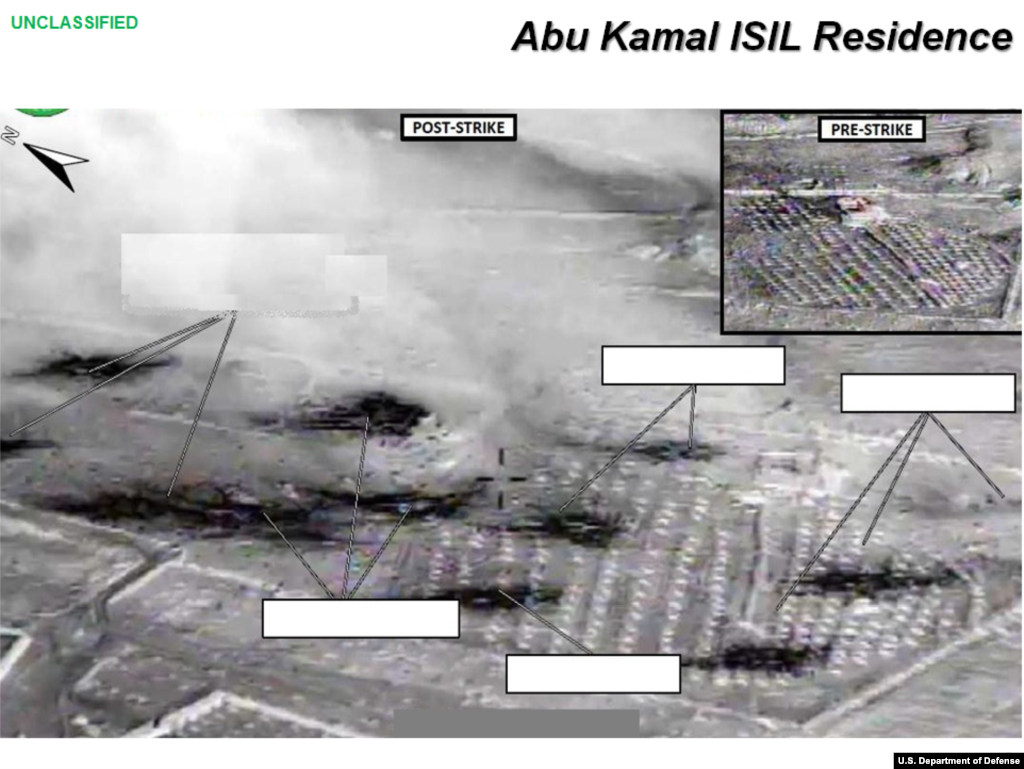 Press briefing slide - Airstrike on Abu Kamal ISIL residence by coalition forces, Raqqah, Syria, Sept. 23, 2014, (U.S. Central Command Center)