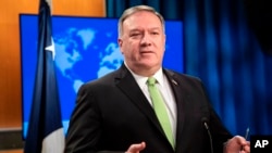 Secretary of State Mike Pompeo speaks during a press briefing at the State Department on May 20, 2020, in Washington. 