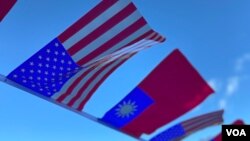 美國和台灣國旗（美國之音鍾辰芳拍攝）
