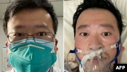 El oftalmólogo chino Li Wenliang, quien fue el primero en advertir sobre el nuevo coronavirus en Wuhan, en una combinación fotográfica de su práctica médica y cuando sufría de COVID-19 a finales de enero.