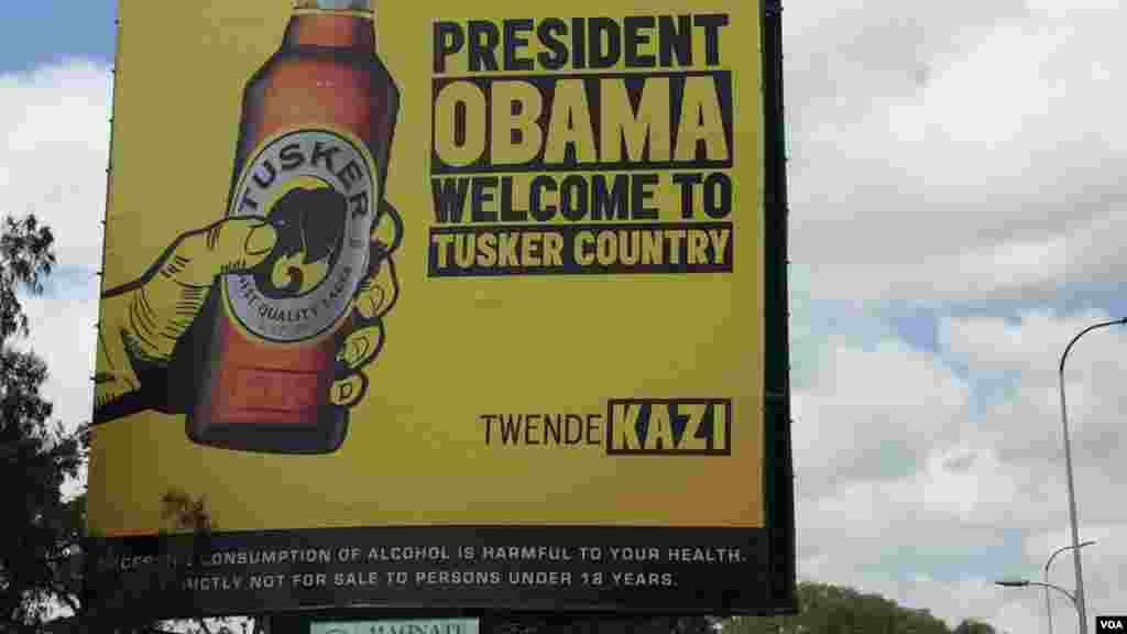 La publicité d'une bière (Tusker) faite pour souhaiter la bienvenue au président américain Barack Obama, le 20 juillet 2015.