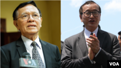 Kem Sokha (left) and Sam Rainy, leaders of the dissolved opposition Cambodia National Rescue Party (CNRP).
